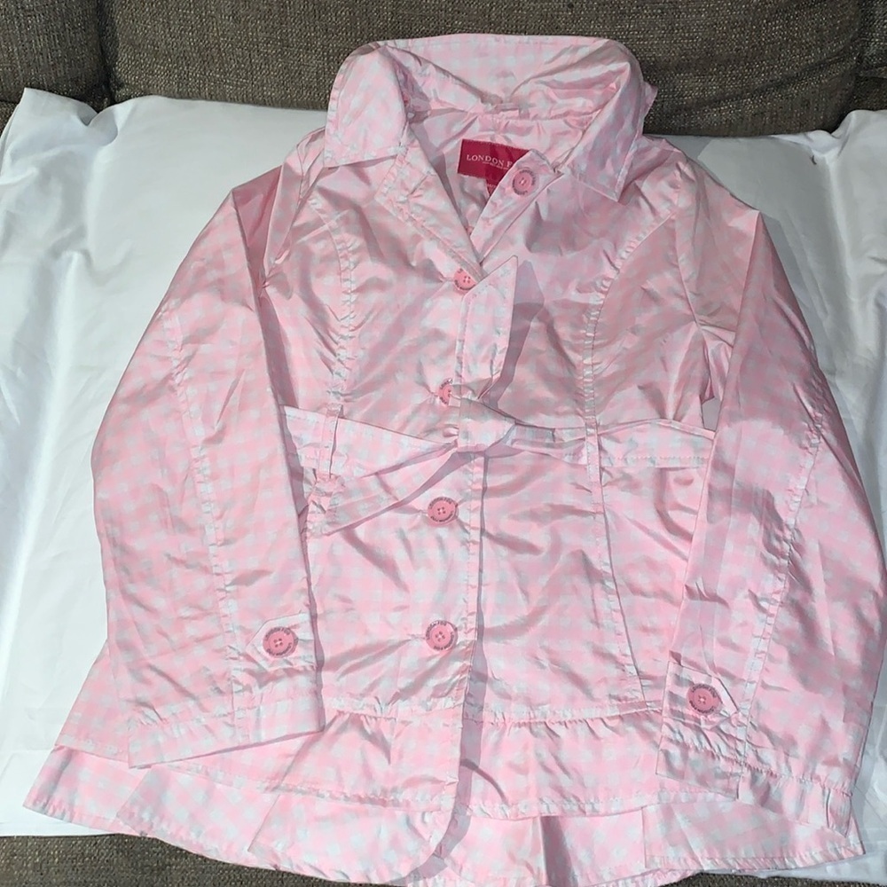 BNWOT Lightweight Hooded Trench Dress Jacket Pink Gingham by London Fog